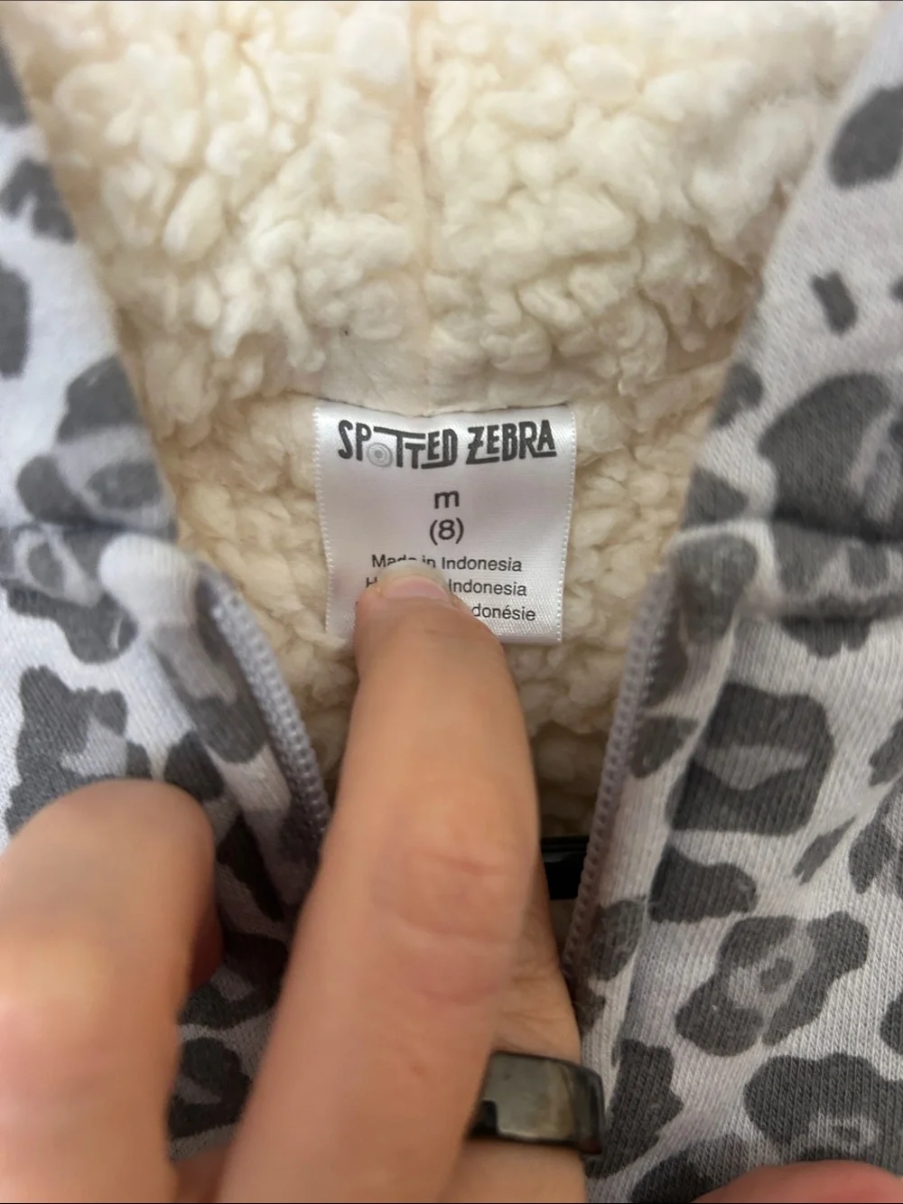 Girls' Sherpa-Lined Leopard Zip Hoodie - Gray